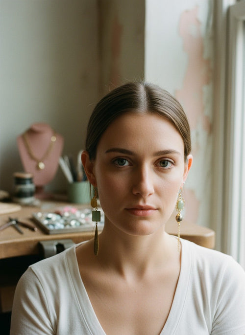 [AI-GEN] OOAK Jade Cabochon Mismatch Earrings