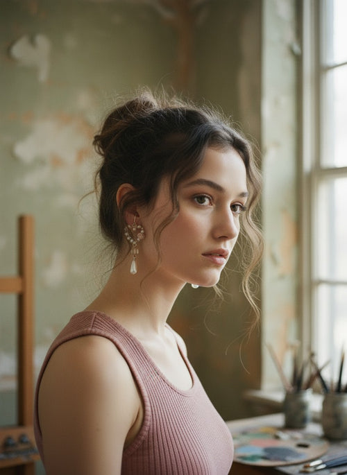 [AI-GEN] Handmade Floral Heart Glass Cube Earrings