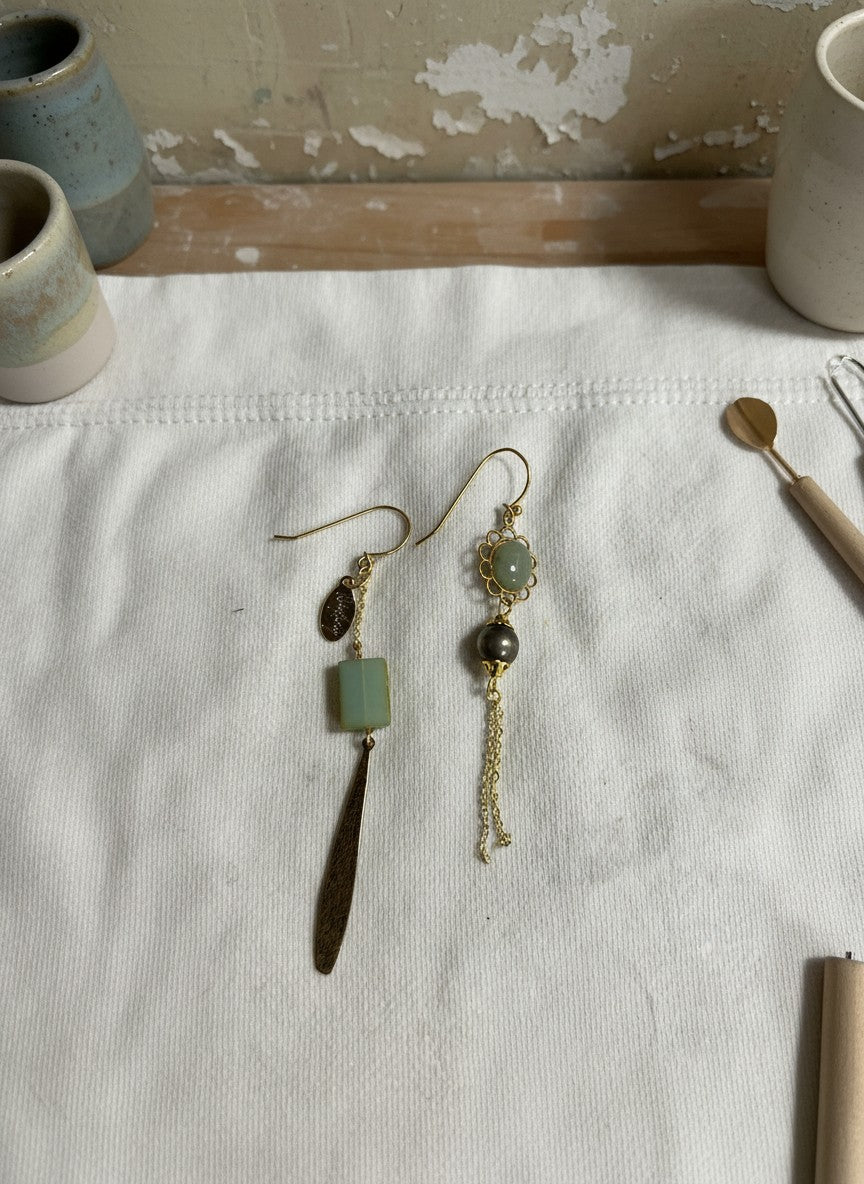 [AI-GEN] OOAK Jade Cabochon Mismatch Earrings