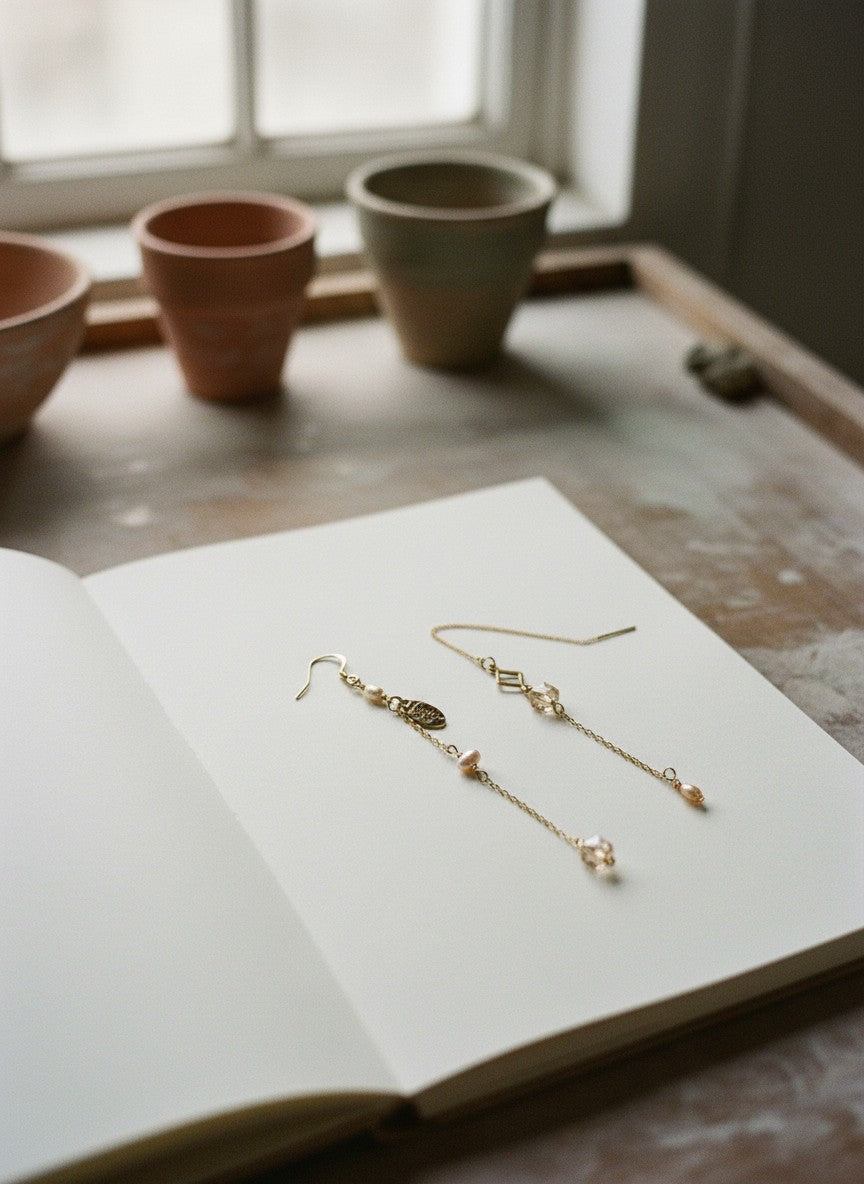 [AI-GEN] Handmade Pearl & Glass Mismatch Earrings