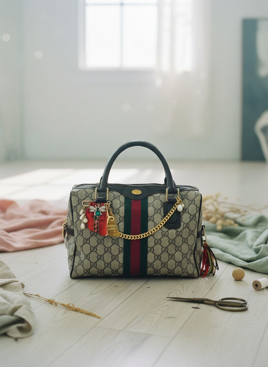 [AI-GEN] OOAK Vintage Boston Satchel with Bag Pin & Charm