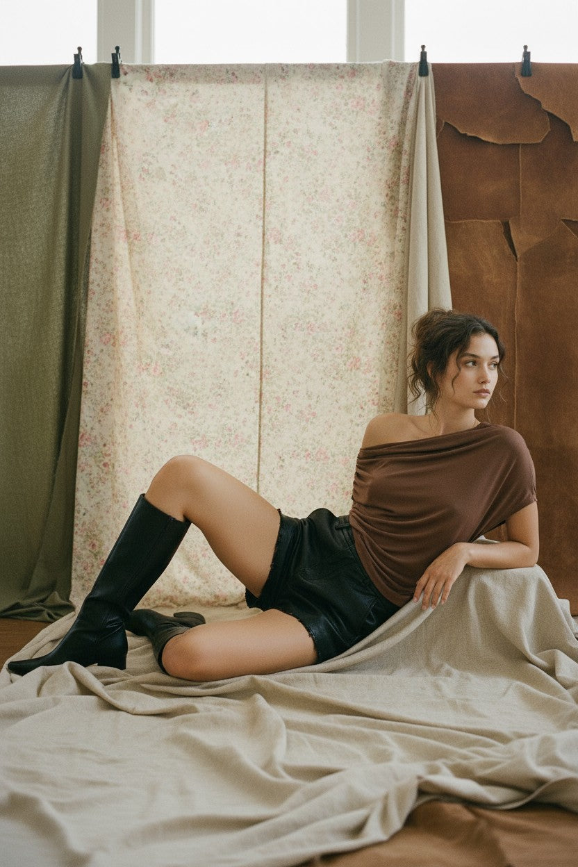 [AI-GEN] Asymmetrical Draped Cowl Neck Top