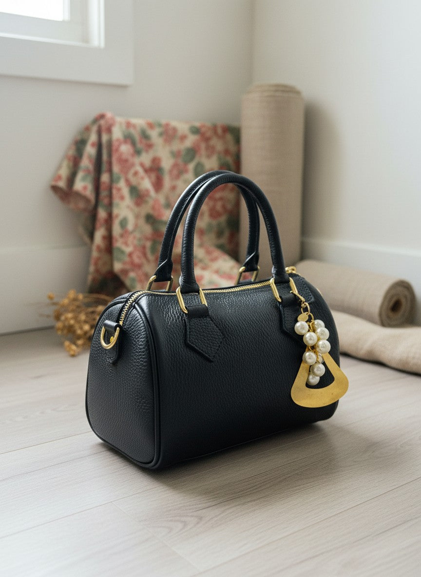 [AI-GEN] OOAK Vintage Brass & Pearls Bag Charm
