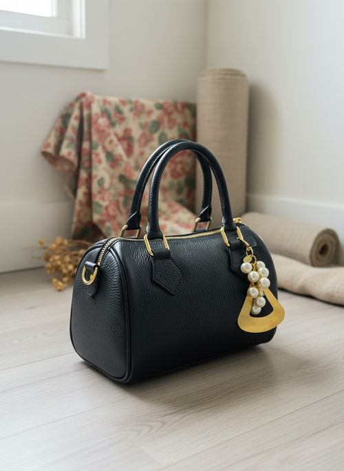 [AI-GEN] OOAK Vintage Brass & Pearls Bag Charm