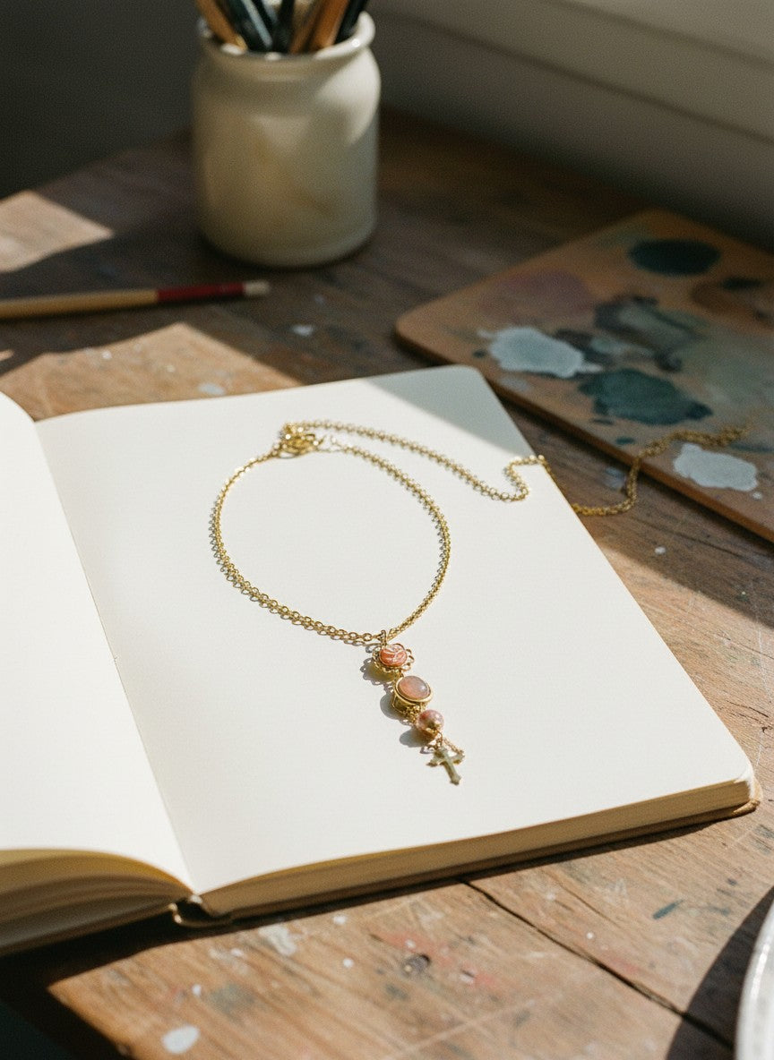 [AI-GEN] OOAK Cabochon Lariat Necklace