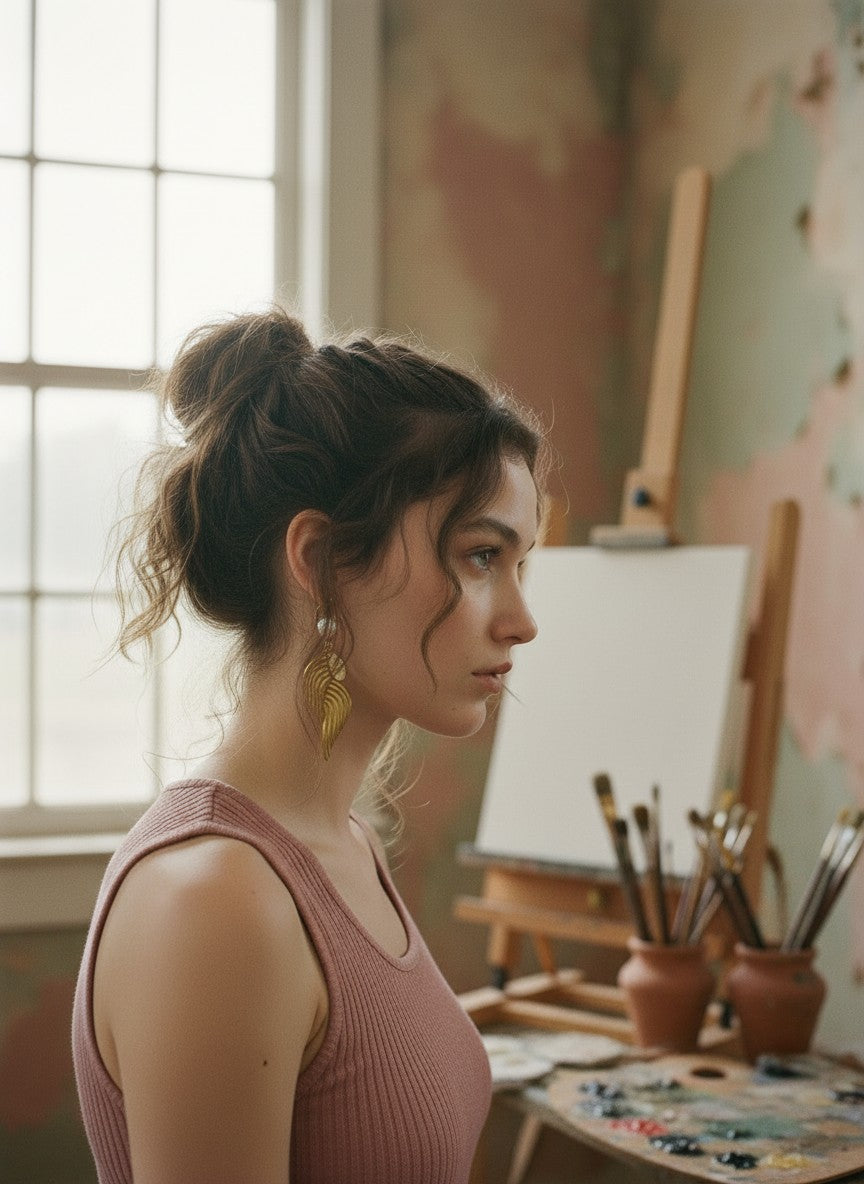 [AI-GEN] OOAK Handmade Pearl & Vintage Brass Stamping Earrings