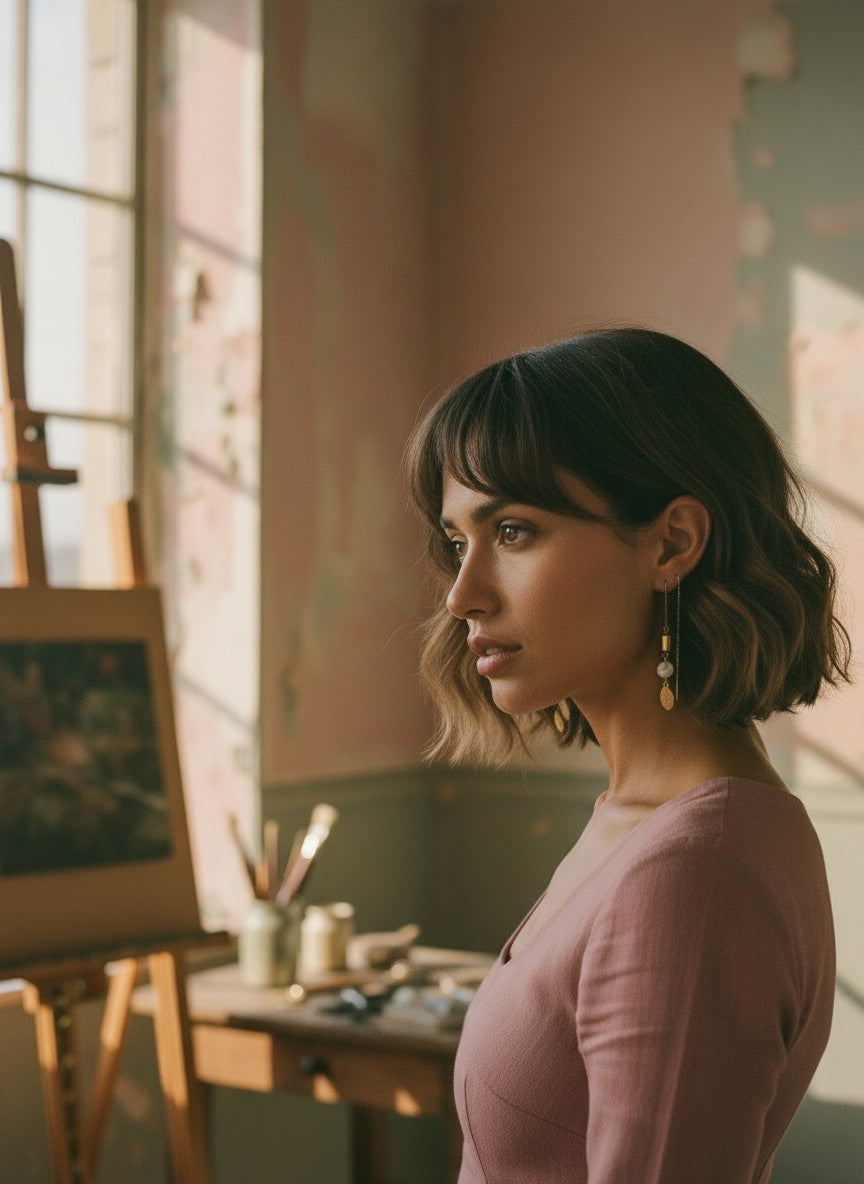 [AI-GEN] Handmade Shell & Faceted Glass Threader Earrings