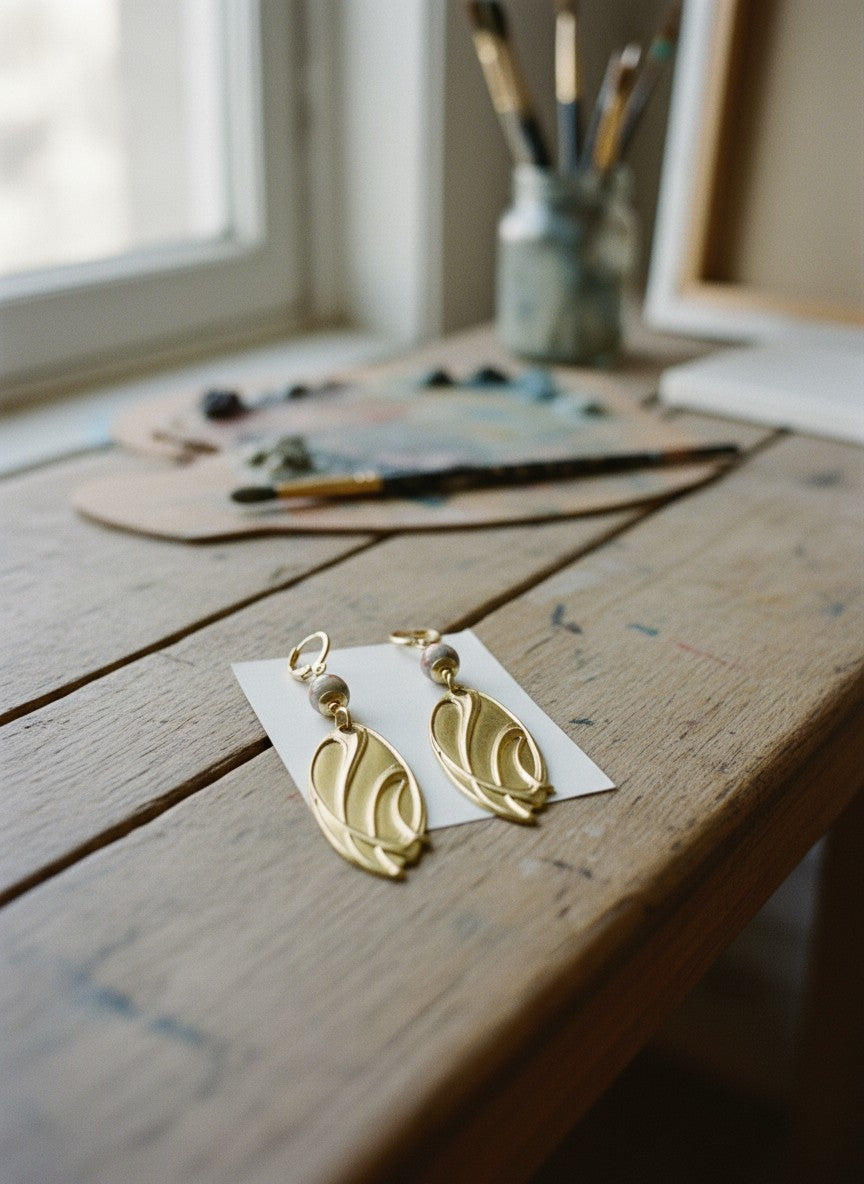 [AI-GEN] OOAK Jasper & Vintage Brass Stamping Earrings