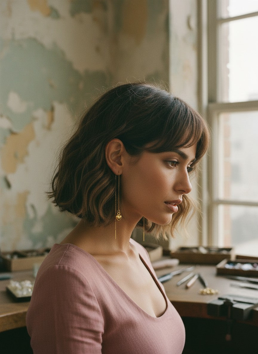 [AI-GEN] Handmade Bubble Link Heart Threader Earrings