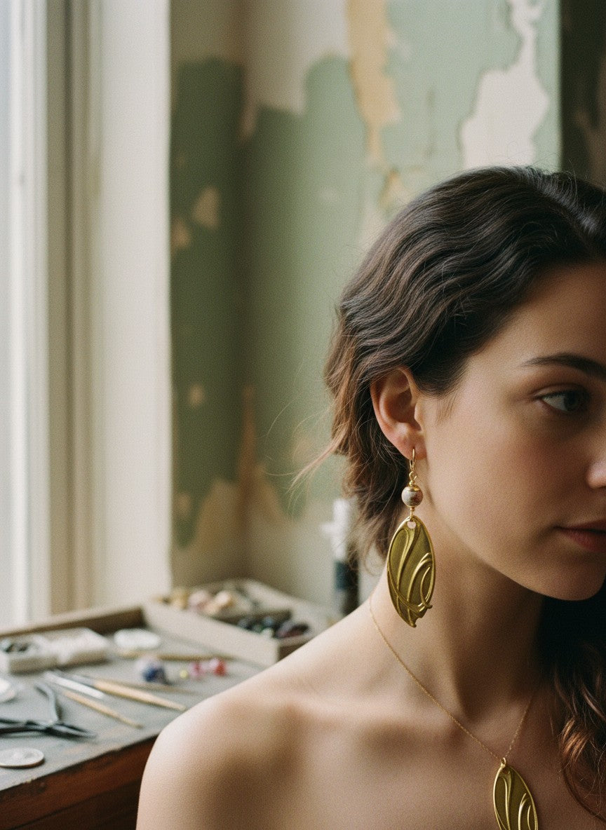 [AI-GEN] OOAK Jasper & Vintage Brass Stamping Earrings