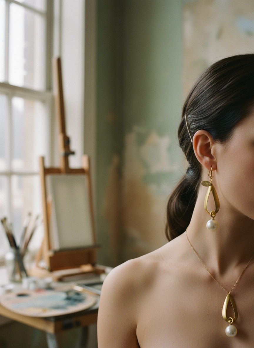 [AI-GEN] Handmade Glass Pearl & Vintage Brass Earrings