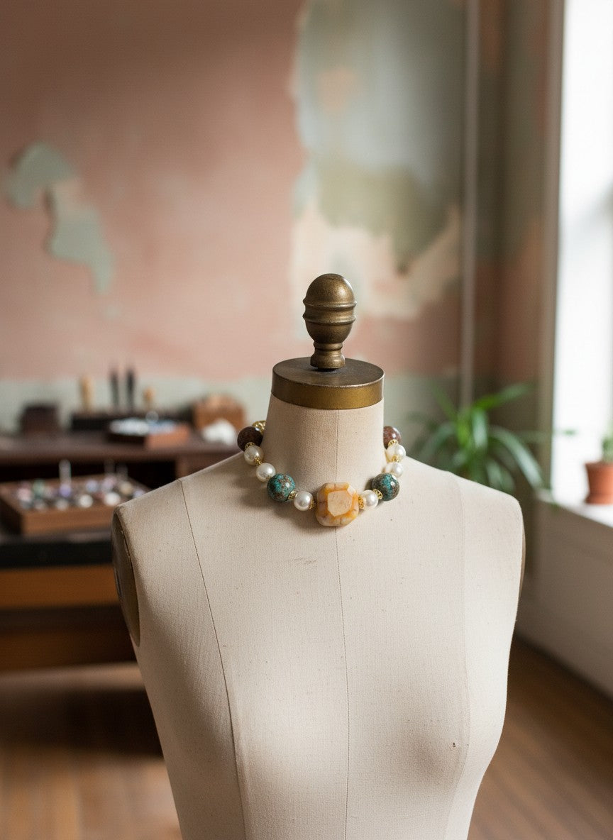 [AI-GEN] OOAK Handmade Chunky Gemstone Bracelet