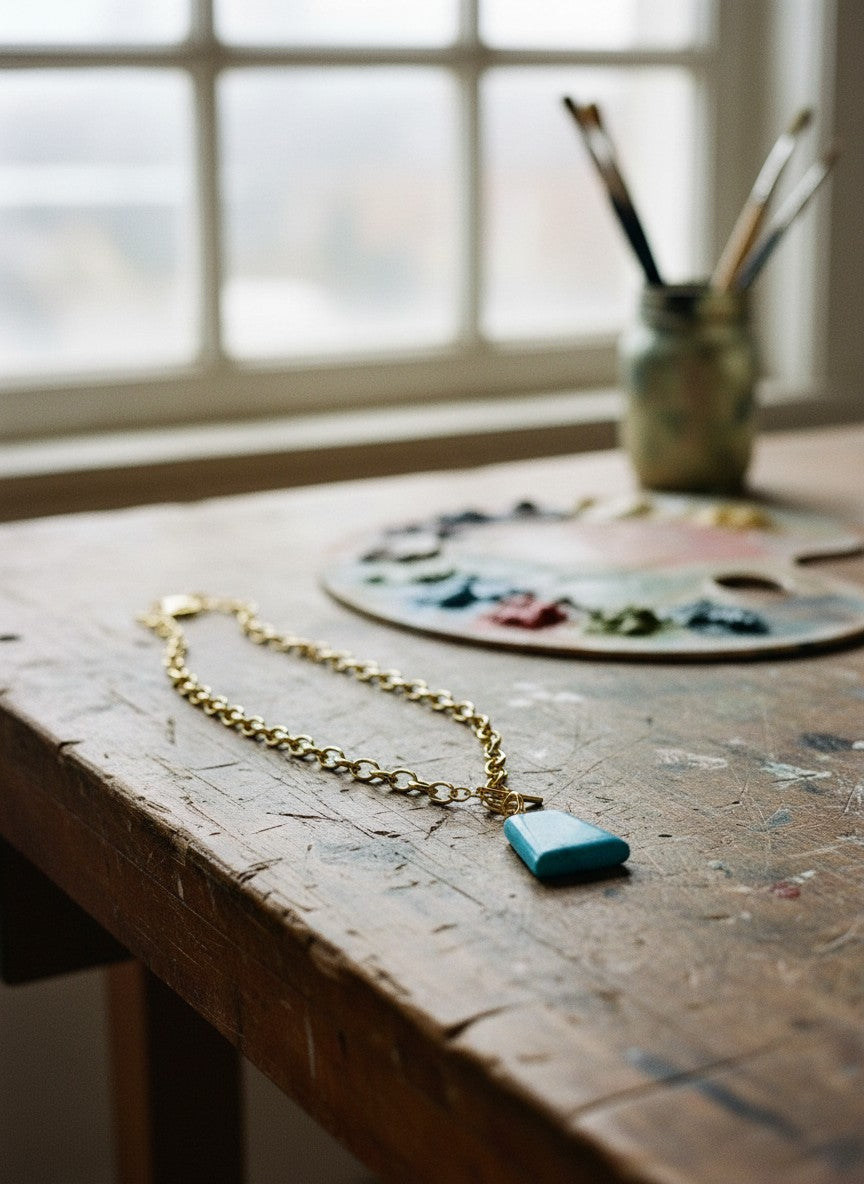 [AI-GEN] Handmade Turquoise Trapezoid Pendant Necklace