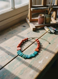 [AI-GEN] OOAK Coral & Amazonite Fringe Statement Necklace