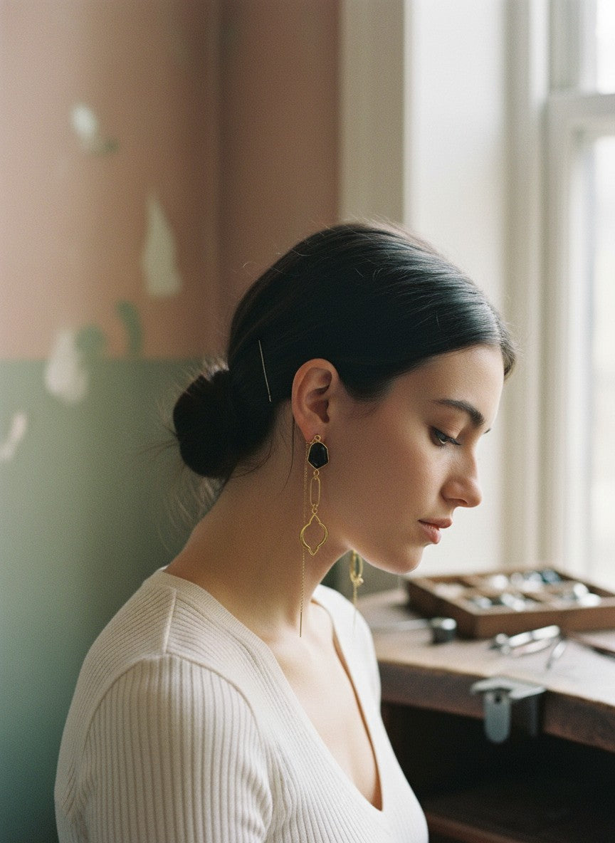 [AI-GEN] OOAK Mismatch Druzy Threader Earrings