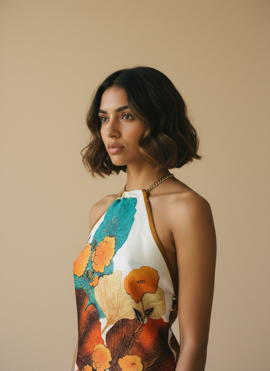 [AI-GEN] OOAK Vintage Satin Scarf Top