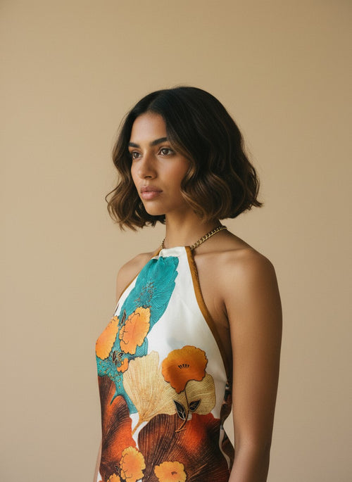 [AI-GEN] OOAK Vintage Satin Scarf Top
