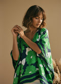 [AI-GEN] OOAK Silk Green Floral Poncho Scarf Top