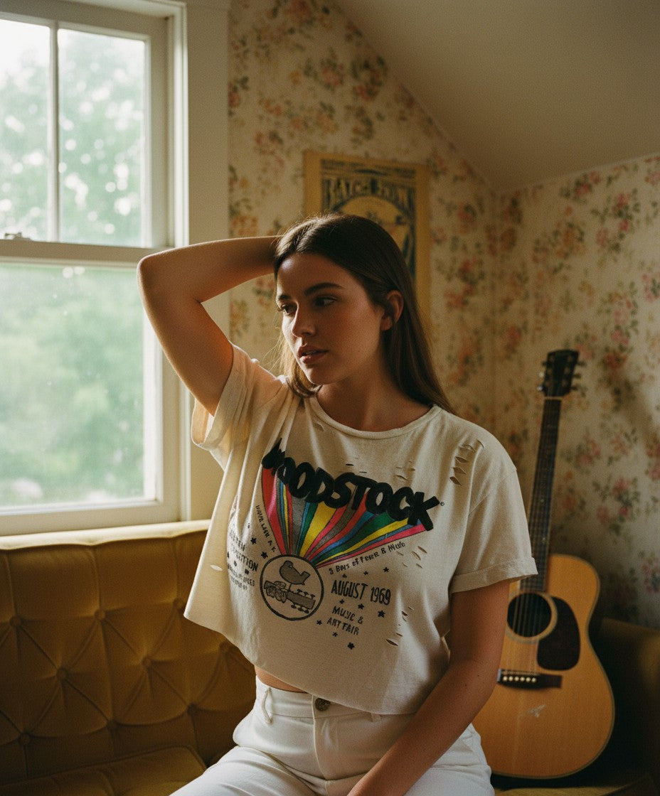 [AI-GEN] OOAK Handpainted Woodstock Graphic Tee