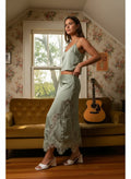 [AI-GEN] Mid Waist Lace Trim Detail Bias Midi Skirt