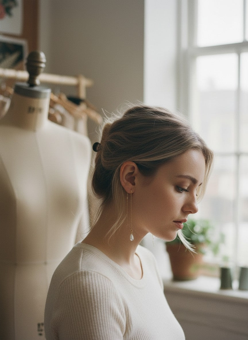 [AI-GEN] Handmade Pearl Drop Threader Earrings