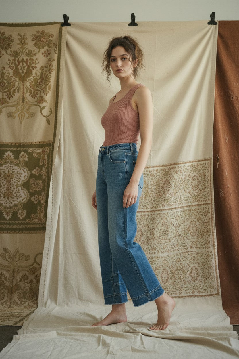 [AI-GEN] Mid Rise Barrel Leg Jeans