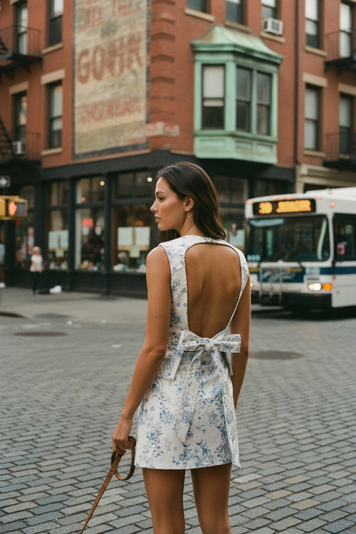 [AI-GEN] Floral Printed Stretch Twill Open Back Top