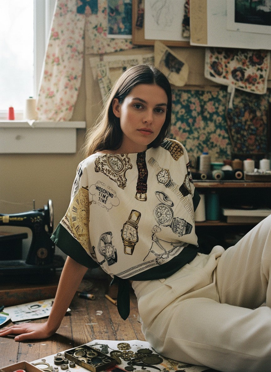 [AI-GEN] OOAK Vintage '1987' Moschino Scarf Poncho or Top