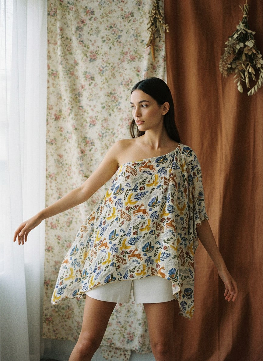 [AI-GEN] OOAK Bird Song Poncho or One Shoulder Top