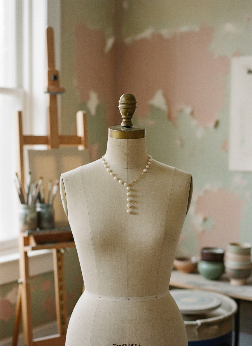[AI-GEN] Handmade Medium Glass Pearl Lariat Necklace
