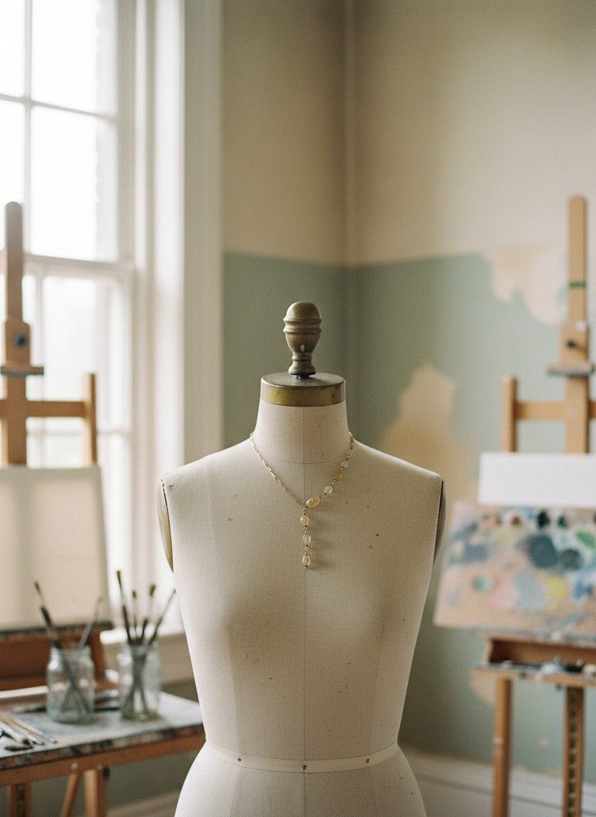 [AI-GEN] Handmade Citrine & Faceted Glass Lariat Necklace