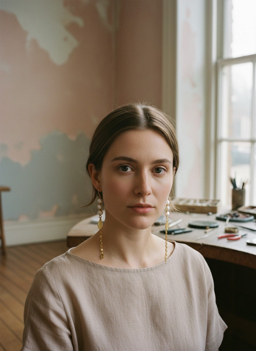 [AI-GEN] Handmade Freshwater Pearl & Chain Fringe Earrings