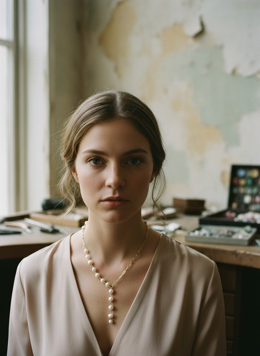 [AI-GEN] Handmade Freshwater Pearl Lariat Necklace