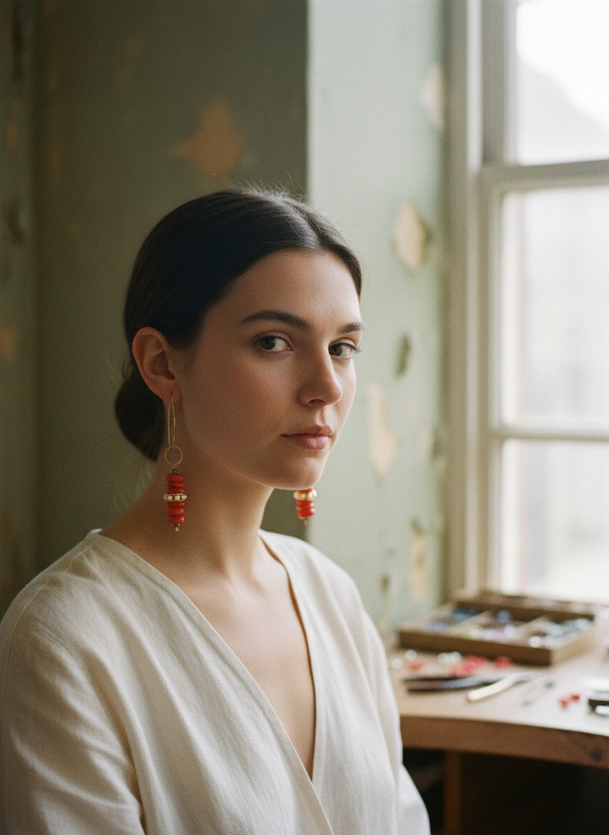 [AI-GEN] Handmade Chunky Coral Boho Earrings