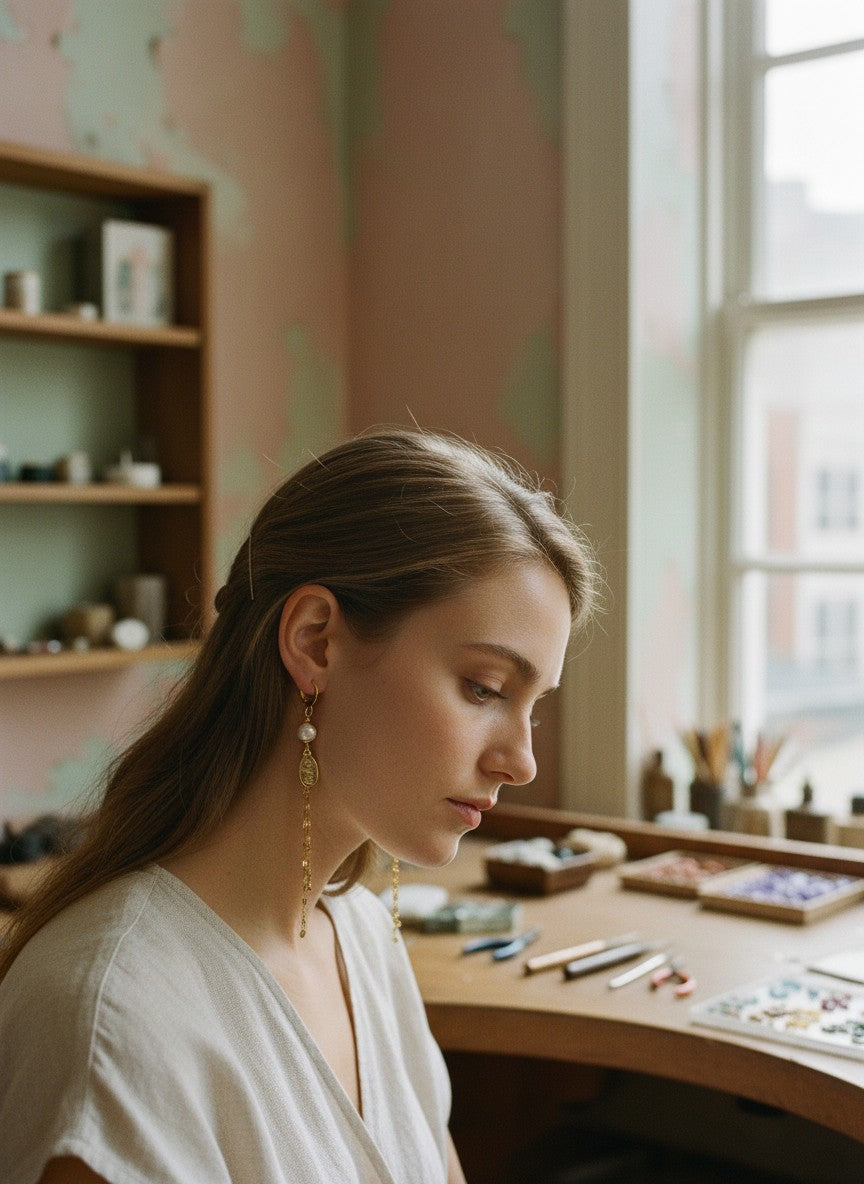 [AI-GEN] Handmade Small Freshwater Pearl & Chain Fringe Earrings