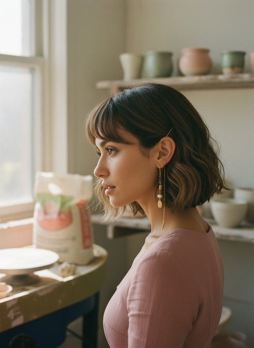 [AI-GEN] Handmade Pearl & Glass Threader Earrings