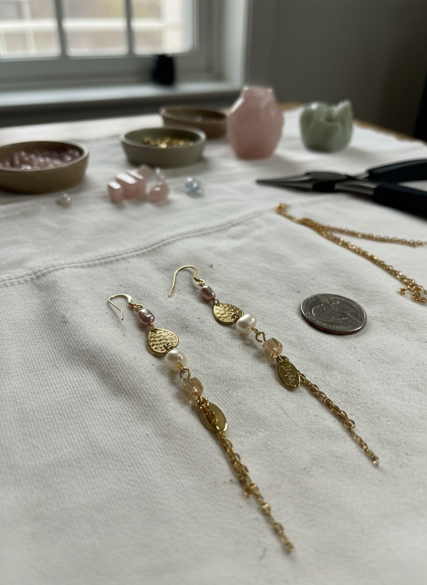 [AI-GEN] Handmade Pearls & Shield Fringe Earrings