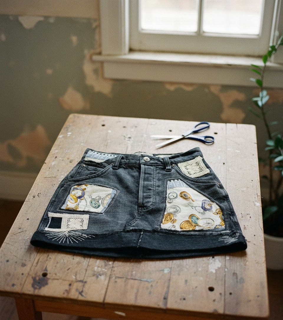 [AI-GEN] OOAK Free People Fendi Denim Skirt Remix
