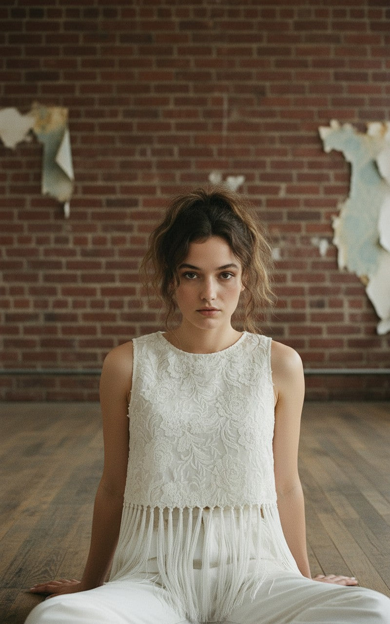 [AI-GEN] Embroidered Top with Fringe Hem