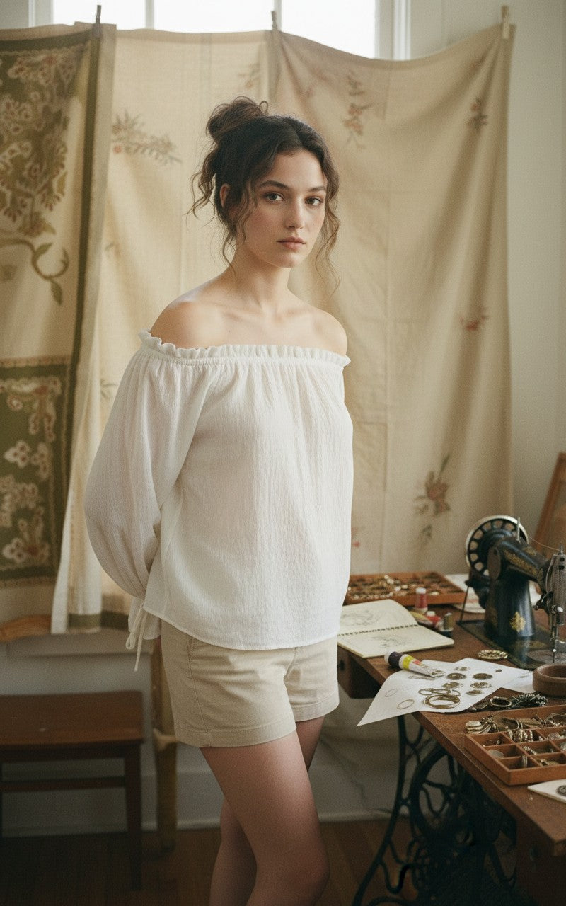 [AI-GEN] Sadie & Sage Sepia Sky Off The Shoulder Top