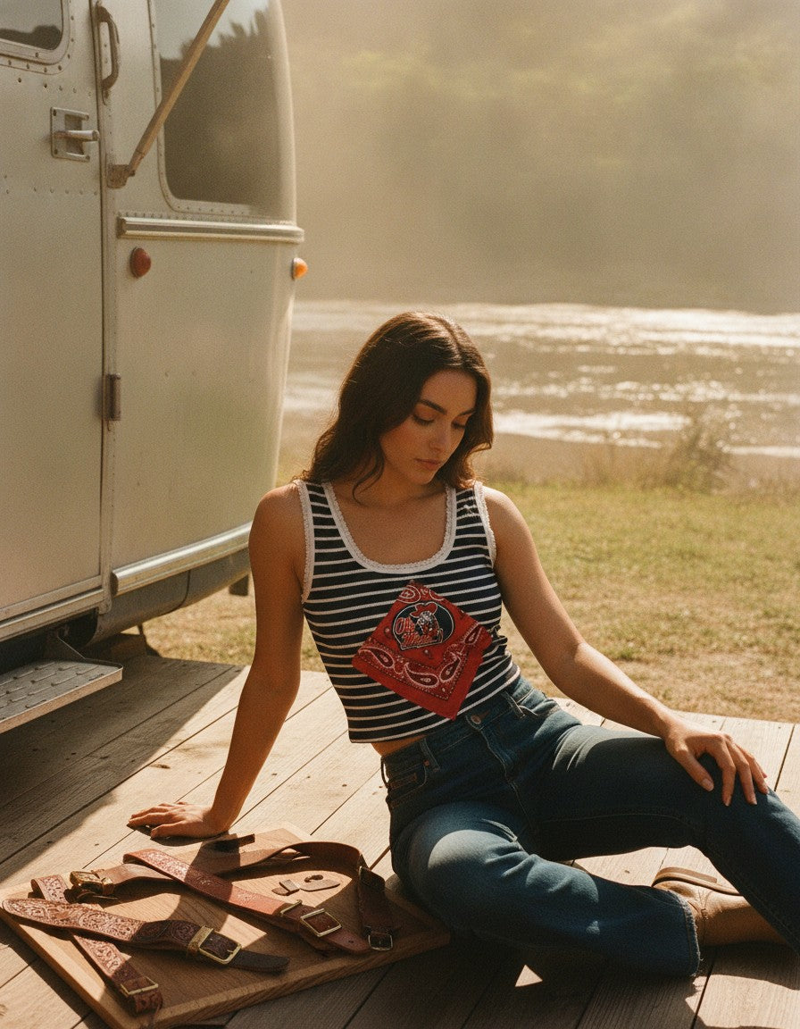 [AI-GEN] OOAK Vintage Bandana Stripe Rebel Tank