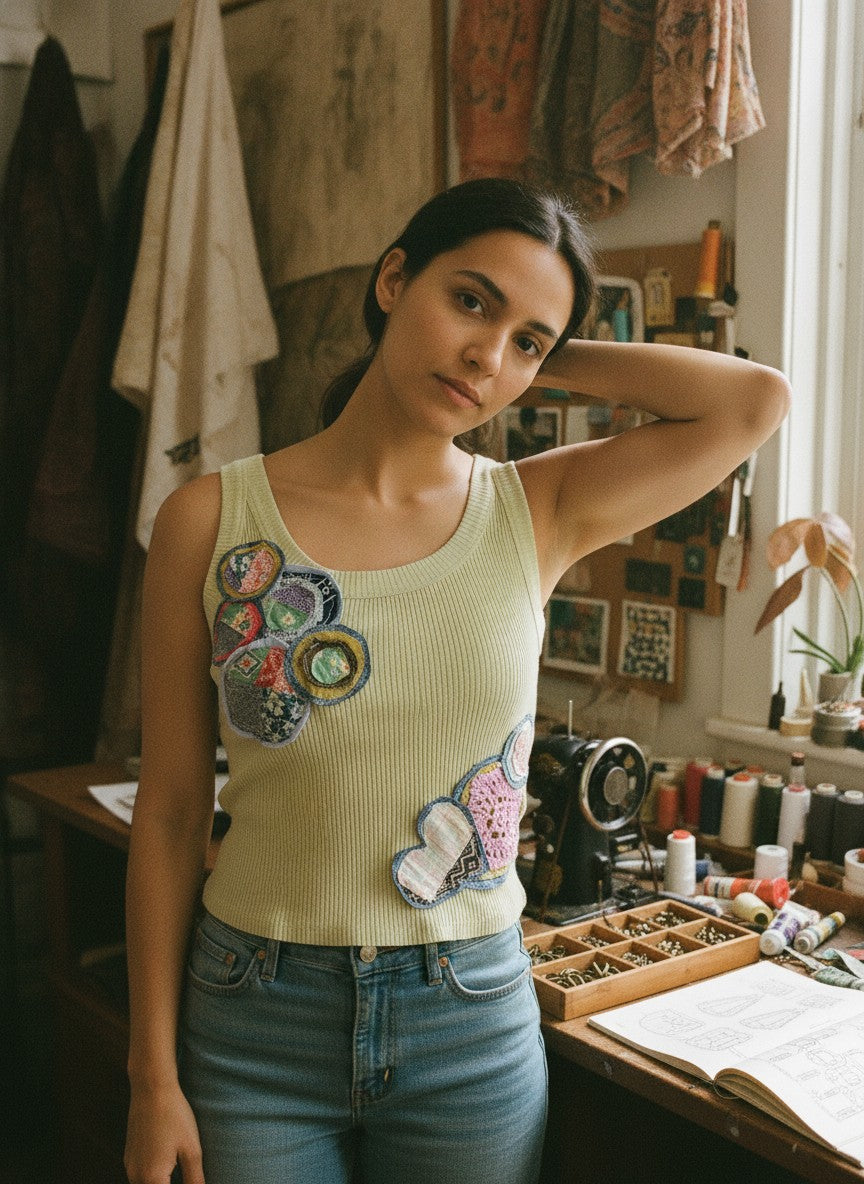 [AI-GEN] OOAK Vintage Quilt Square Dot Tank