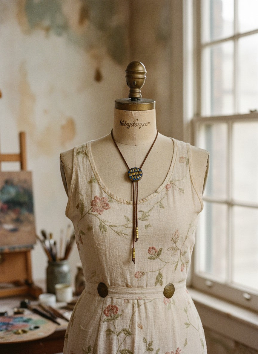 [AI-GEN] OOAK Brass & Stone Inlay Pendant Bolero
