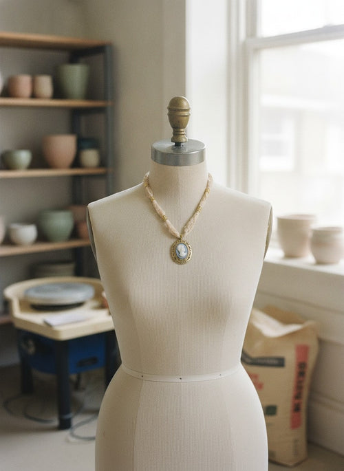 [AI-GEN] OOAK Vintage Lace & Coin Necklace