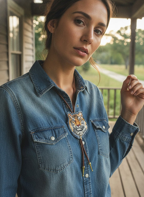 [AI-GEN] Handmade Large Tiger Patch Bolo