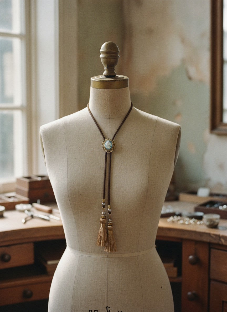 [AI-GEN] Handmade Horse Cameo Fringe Bolo