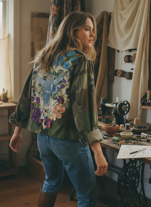 [AI-GEN] OOAK Vintage Military Scarf/Remix Jacket