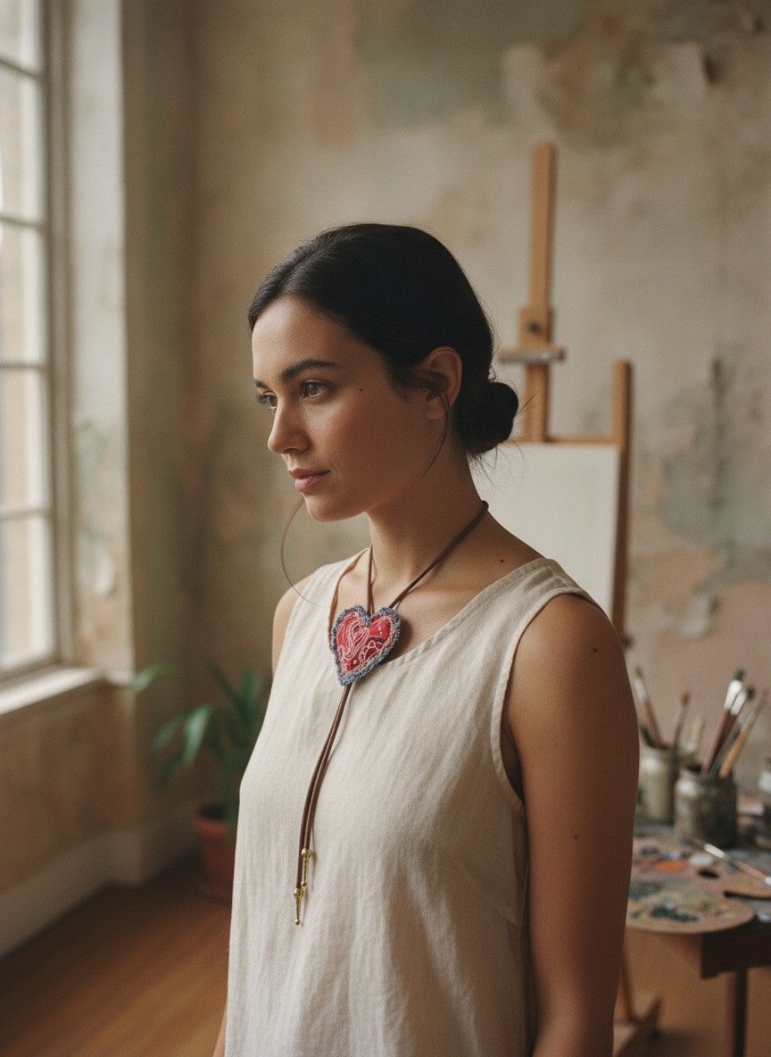 [AI-GEN] Handmade Bandana Heart Patch Bolo