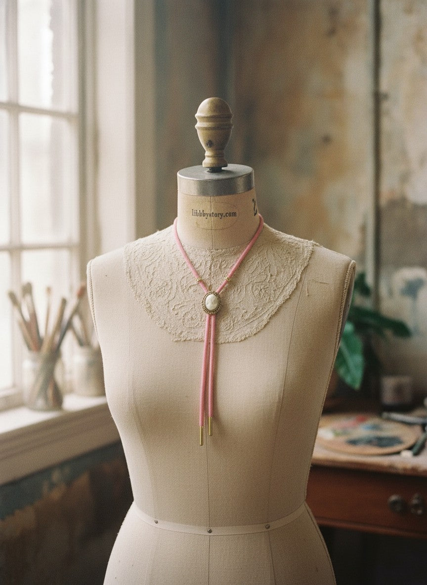 [AI-GEN] OOAK Cameo Pink Cord Bolo