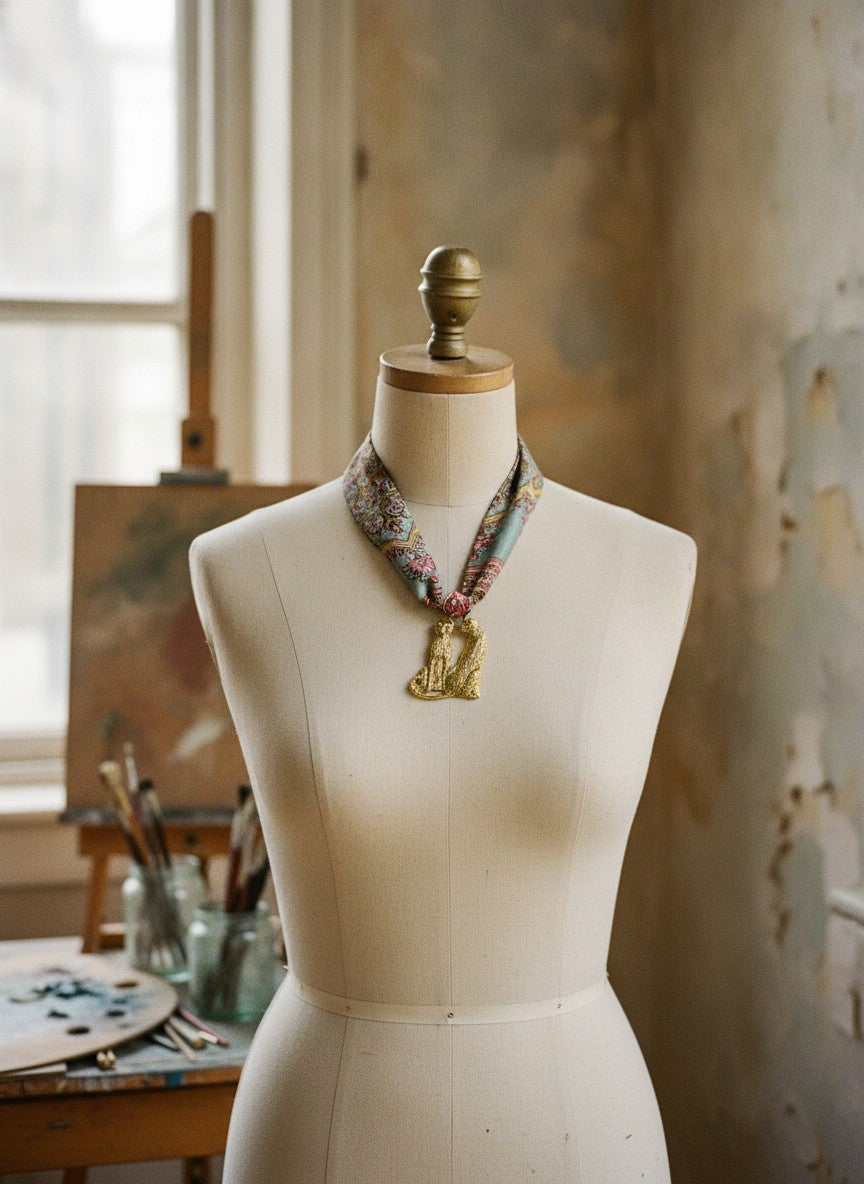 [AI-GEN] OOAK Leopard & Silk Statement Scarf Necklace